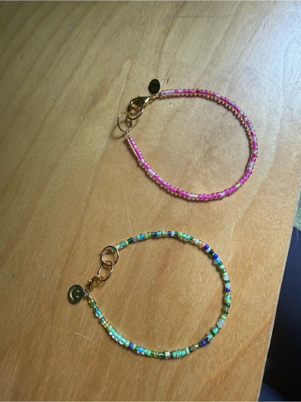 Beaded Pink and Green Seed Bead Friendship Bracelets